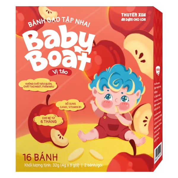 Bánh gạo tập nhai Baby Boat vị táo Thuyền Xưa cho bé ăn dặm (32g)