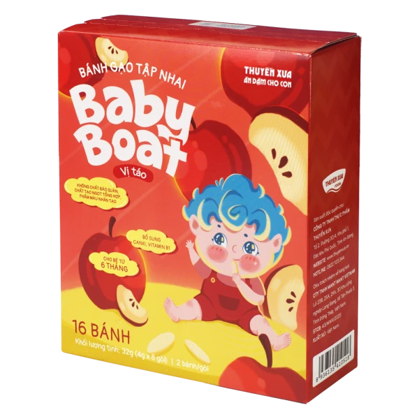 Bánh gạo tập nhai Baby Boat vị táo Thuyền Xưa cho bé ăn dặm (32g)