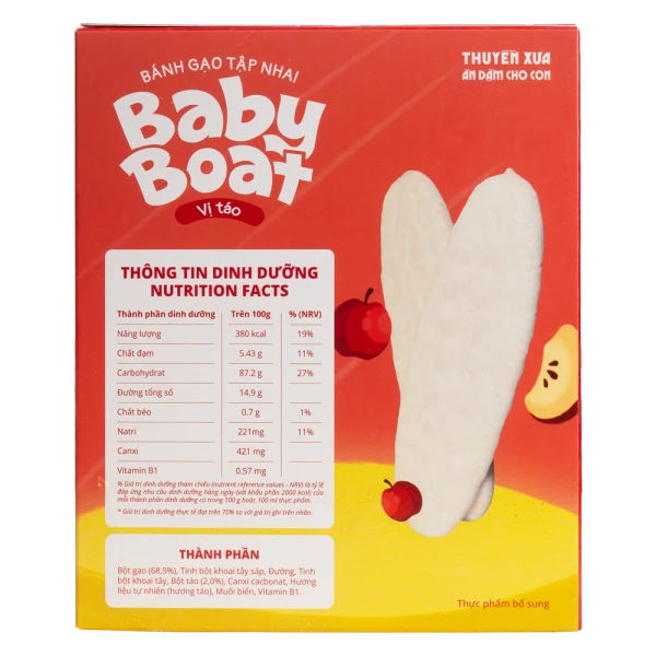 Bánh gạo tập nhai Baby Boat vị táo Thuyền Xưa cho bé ăn dặm (32g)