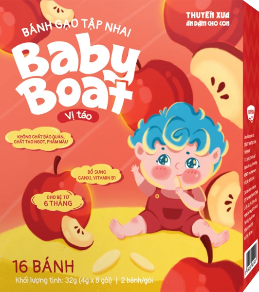 Bánh gạo tập nhai Baby Boat vị táo Thuyền Xưa cho bé ăn dặm (32g)