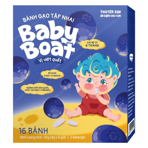 Bánh gạo tập nhai Baby Boat vị việt quất Thuyền Xưa cho bé ăn dặm (32g)