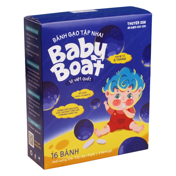Bánh gạo tập nhai Baby Boat vị việt quất Thuyền Xưa cho bé ăn dặm (32g)