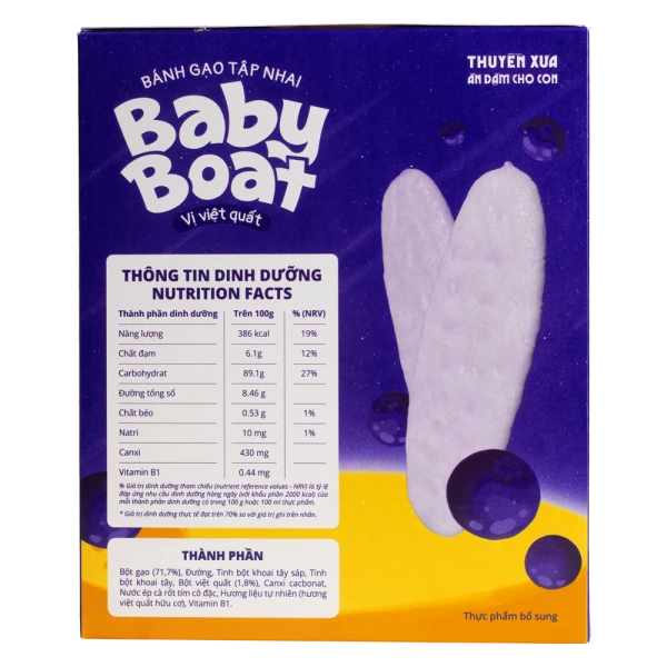 Bánh gạo tập nhai Baby Boat vị việt quất Thuyền Xưa cho bé ăn dặm (32g)