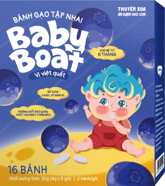 Bánh gạo tập nhai Baby Boat vị việt quất Thuyền Xưa cho bé ăn dặm (32g)