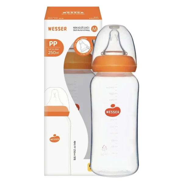 Bình sữa Wesser nhựa PPSU cổ hẹp 250ml (Giao bao bì ngẫu nhiên)
