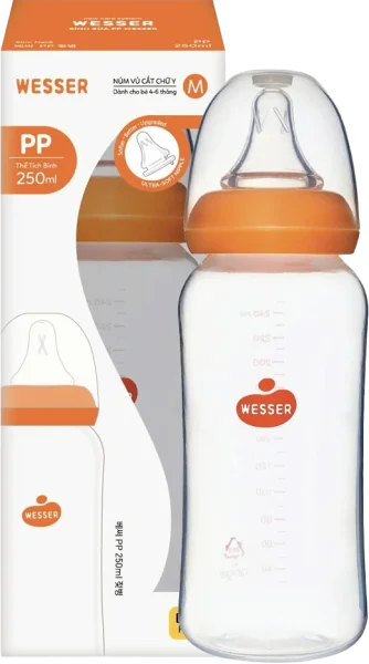 Bình sữa Wesser nhựa PPSU cổ hẹp 250ml (Giao bao bì ngẫu nhiên)