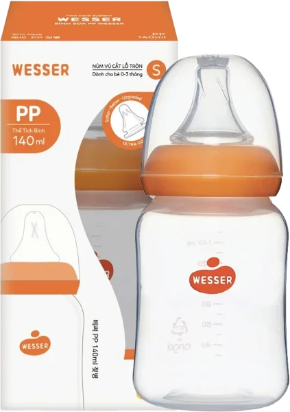 Bình sữa Wesser nhựa PPSU cổ hẹp 140ml (Giao bao bì ngẫu nhiên)