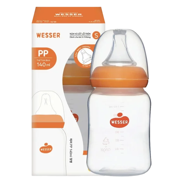 Bình sữa Wesser nhựa PPSU cổ hẹp 140ml (Giao bao bì ngẫu nhiên)