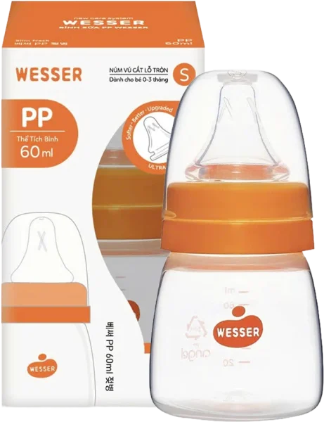 Bình sữa Wesser nhựa PPSU cổ hẹp 60ml (Giao bao bì ngẫu nhiên)