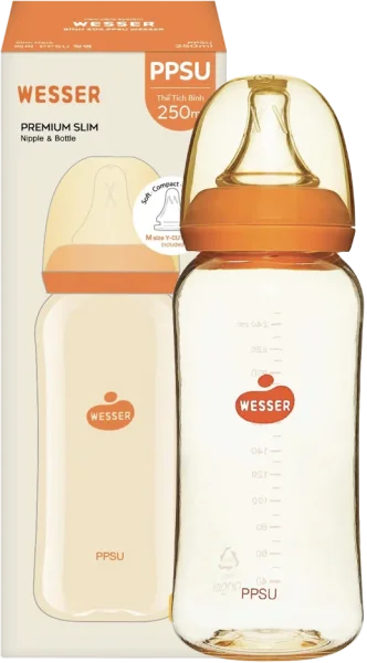 Bình sữa Wesser nhựa PP BPA Free cổ hẹp 250ml (Giao bao bì ngẫu nhiên)