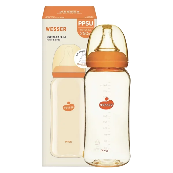 Bình sữa Wesser nhựa PP BPA Free cổ hẹp 250ml (Giao bao bì ngẫu nhiên)
