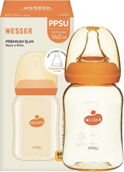 Bình sữa Wesser nhựa PP BPA Free cổ hẹp 140ml (Giao bao bì ngẫu nhiên)