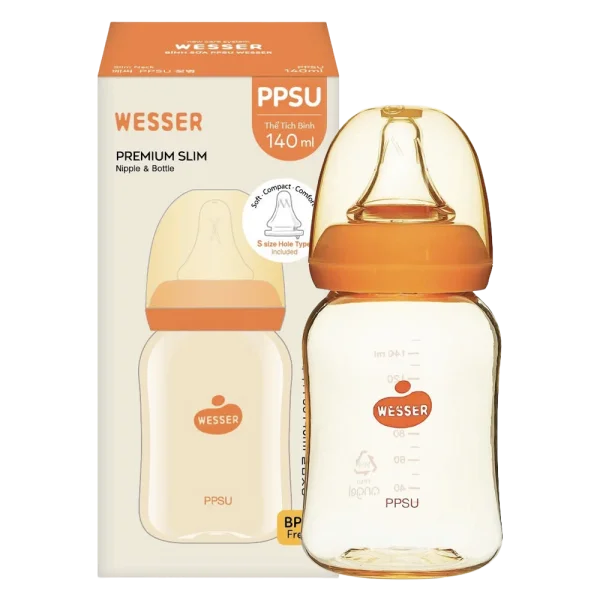 Bình sữa Wesser nhựa PP BPA Free cổ hẹp 140ml (Giao bao bì ngẫu nhiên)