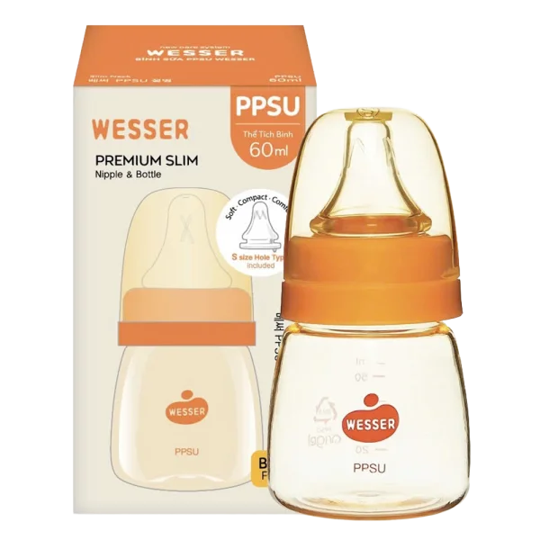 Bình sữa Wesser nhựa PP BPA Free cổ hẹp 60ml (Bao bì ngẫu nhiên)