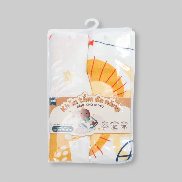 Set 2 Khăn tắm đa năng sợi tre in hình Animo  B2409_MN005 (110x110cm,Trắng,Giao hoạ tiết ngẫu nhiên)