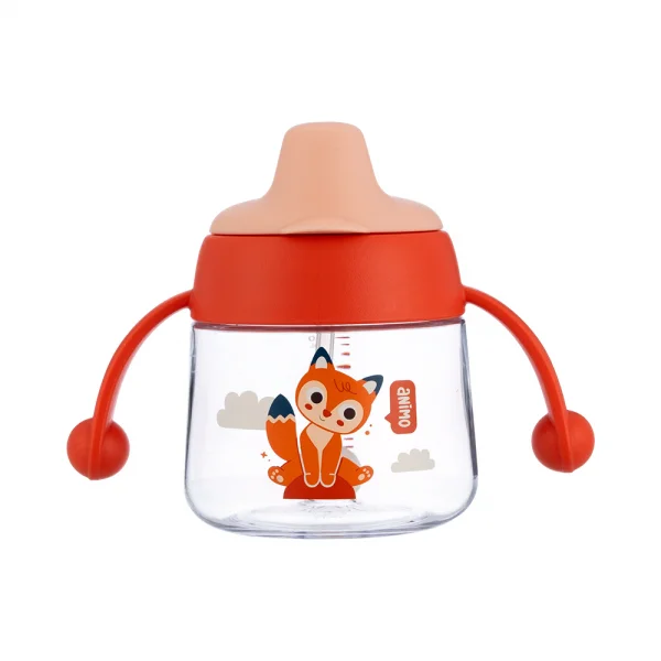 Bình tập uống núm silicone Animo (đỏ, 180ml, RK-B1042B)