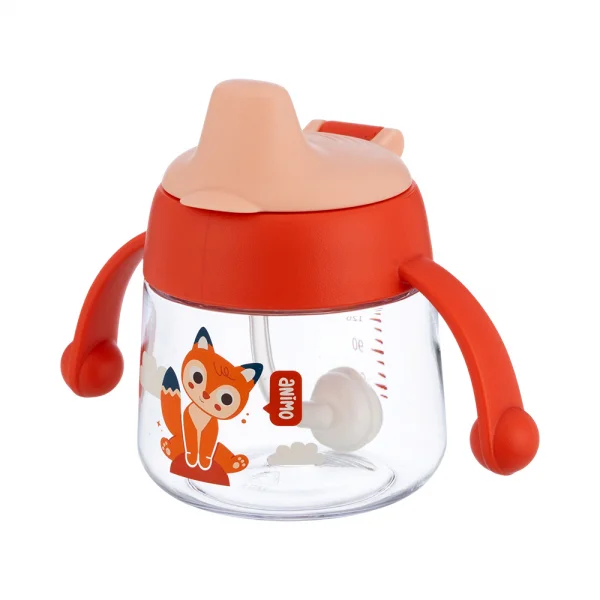 Bình tập uống núm silicone Animo (đỏ, 180ml, RK-B1042B)