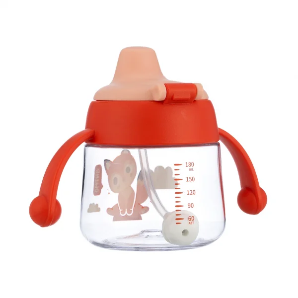 Bình tập uống núm silicone Animo (đỏ, 180ml, RK-B1042B)