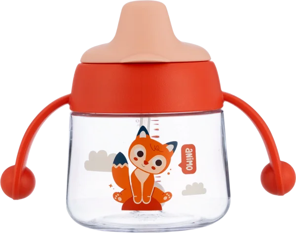Bình tập uống núm silicone Animo (đỏ, 180ml, RK-B1042B)