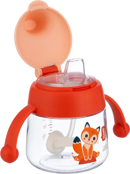 Bình tập uống núm silicone Animo (đỏ, 180ml, RK-B1042B)