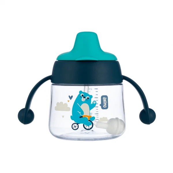 Bình tập uống núm silicone Animo (xanh, 180ml, RK-B1042B)