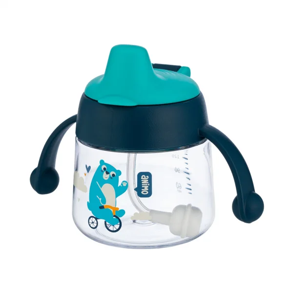 Bình tập uống núm silicone Animo (xanh, 180ml, RK-B1042B)