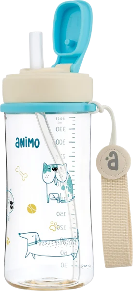Bình tập uống PPSU Animo (360ml, xanh, dây đeo, RK-W1023)