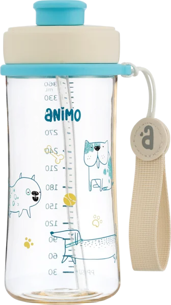 Bình tập uống PPSU Animo (360ml, xanh, dây đeo, RK-W1023)