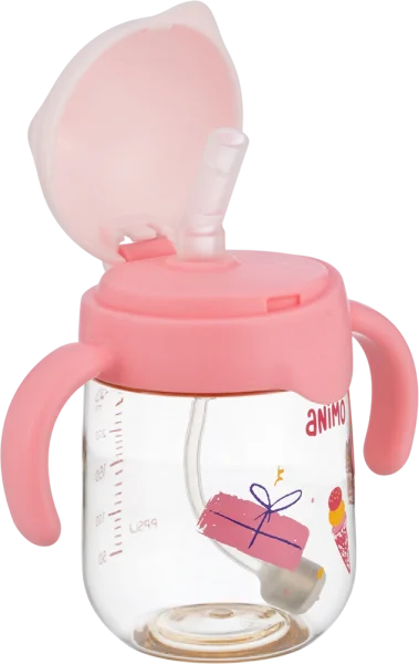 Bình tập uống chống sặc PPSU Animo (250ml, hồng, RK-B1068)