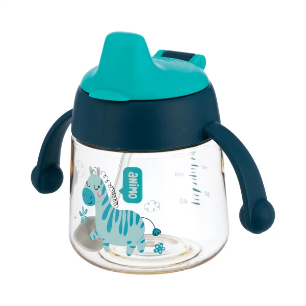 Bình tập uống núm silicone PPSU Animo (240ml, ngựa vằn, RK-B1067)