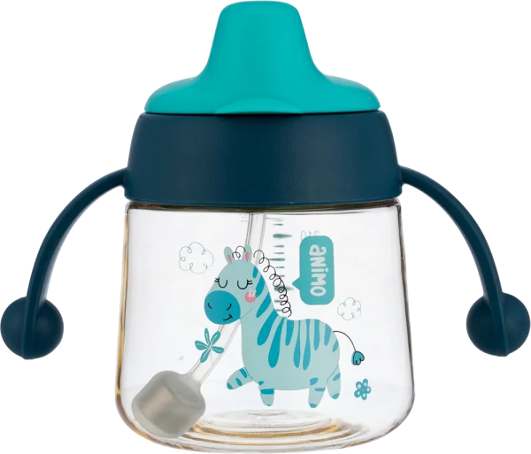 Bình tập uống núm silicone PPSU Animo (240ml, ngựa vằn, RK-B1067)
