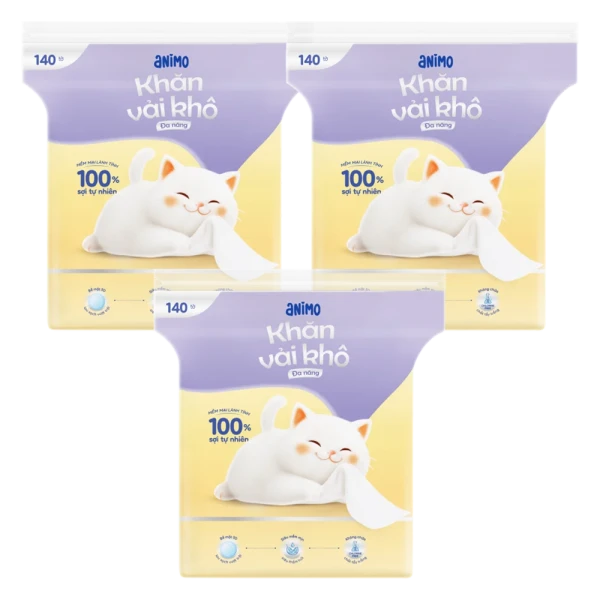 Combo 3 Khăn vải khô đa năng Animo (140 tờ)