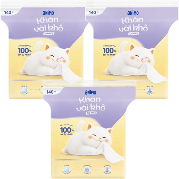 Combo 3 Khăn vải khô đa năng Animo (140 tờ)