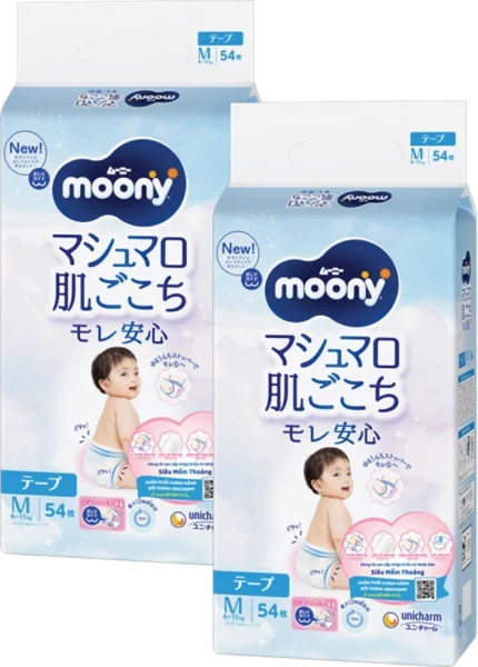 Combo 2 Tã dán Moony (M, 54 miếng)