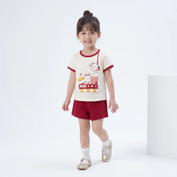 Bộ bé gái ngắn Animo Easy SU26 LU0926003 (1Y-4Y, Kem-đỏ)