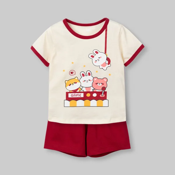 Bộ bé gái ngắn Animo Easy SU26 LU0926003 (1Y-4Y, Kem-đỏ)
