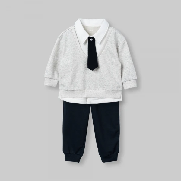 Bộ đông bé trai dài Animo noel FW26 ST0826010 (1-4Y, Xám-Xanh đậm)