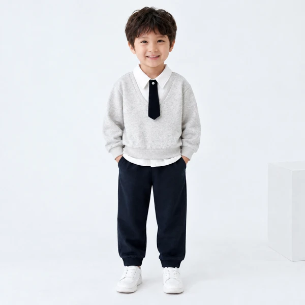 Bộ đông bé trai dài Animo noel FW26 ST0826010 (1-4Y, Xám-Xanh đậm)