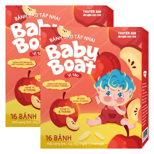Combo 2 bánh gạo tập nhai Baby Boat Thuyền Xưa vị táo (2 x 32 g)