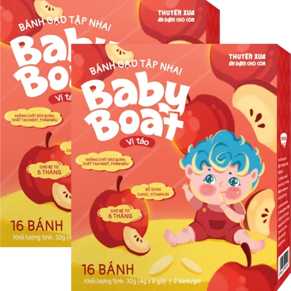 Combo 2 bánh gạo tập nhai Baby Boat Thuyền Xưa vị táo (2 x 32 g)