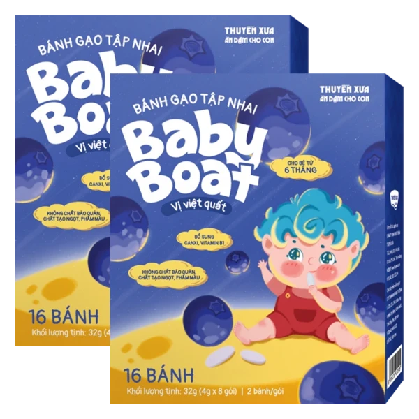 Combo 2 bánh gạo tập nhai Baby Boat Thuyền Xưa vị việt quất (2 x 32 g)