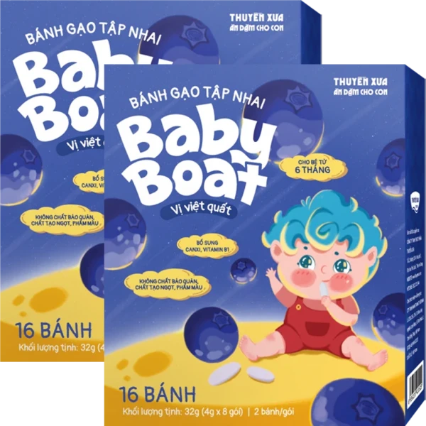 Combo 2 bánh gạo tập nhai Baby Boat Thuyền Xưa vị việt quất (2 x 32 g)
