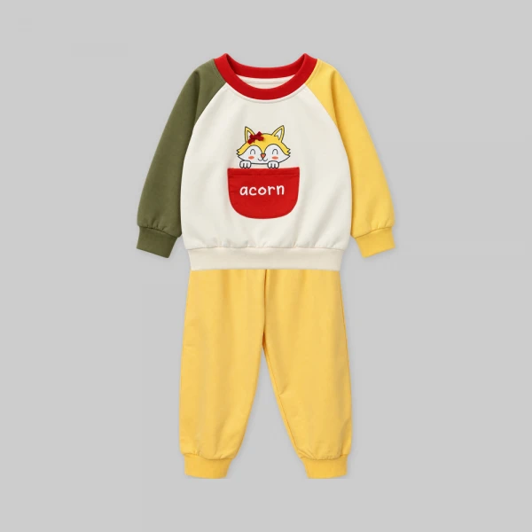 Bộ đông bé gái dài Animo sồi và sóc FW26 TX0926009 (1Y-4Y,Kem-Vàng-Lá)