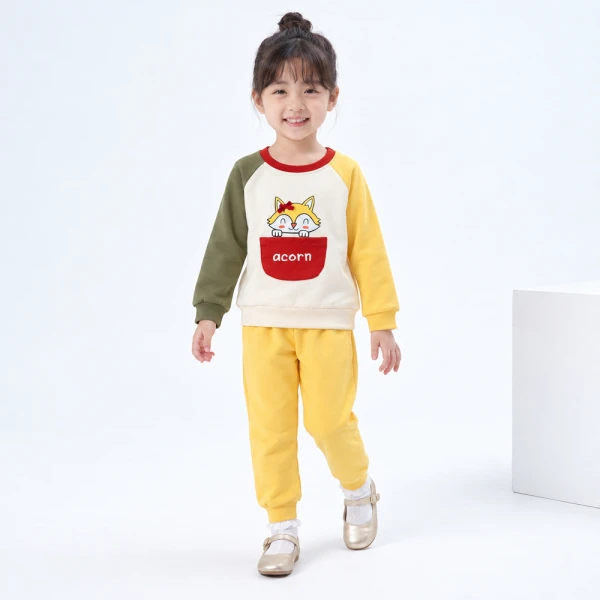 Bộ đông bé gái dài Animo sồi và sóc FW26 TX0926009 (1Y-4Y,Kem-Vàng-Lá)
