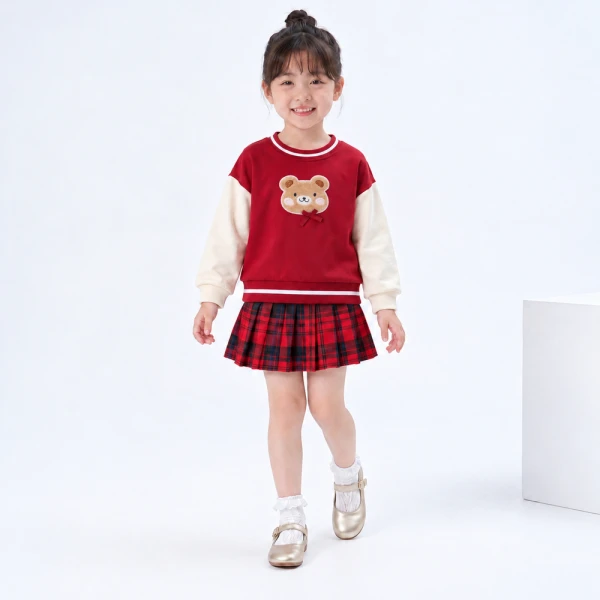 Bộ đông bé gái áo tay dài chân váy Animo noel FW26 TX0926011 (1Y-4Y,Đỏ)