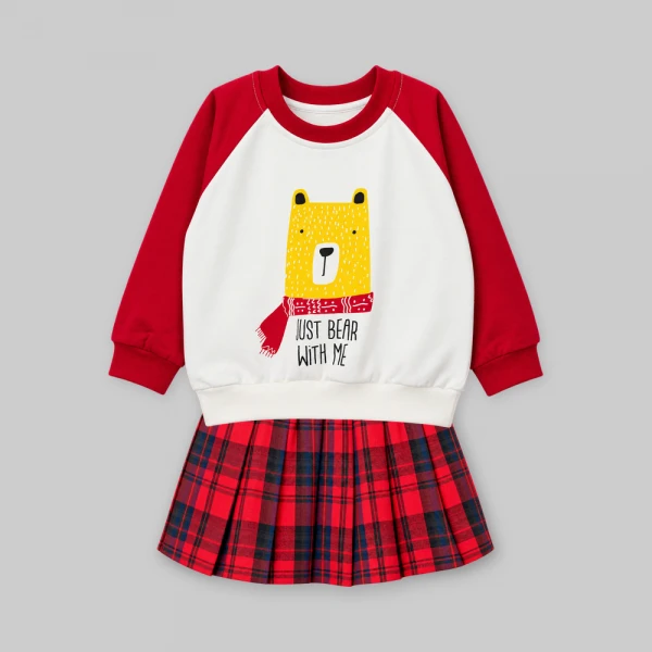 Bộ đông bé gái áo tay dài chân váy Animo noel FW26 TX0926012 (1Y-4Y,Trắng-Đỏ)
