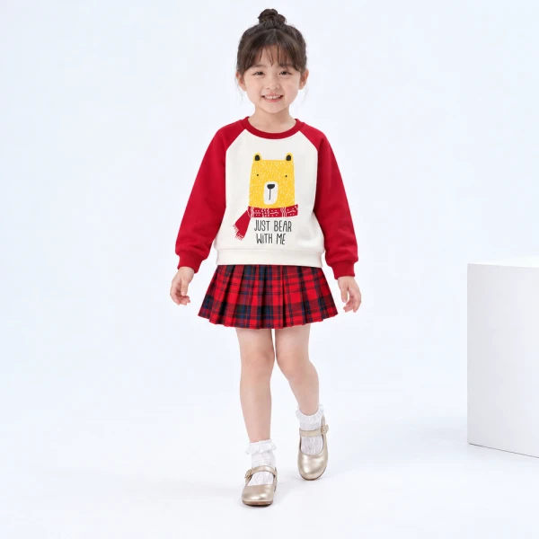 Bộ đông bé gái áo tay dài chân váy Animo noel FW26 TX0926012 (1Y-4Y,Trắng-Đỏ)