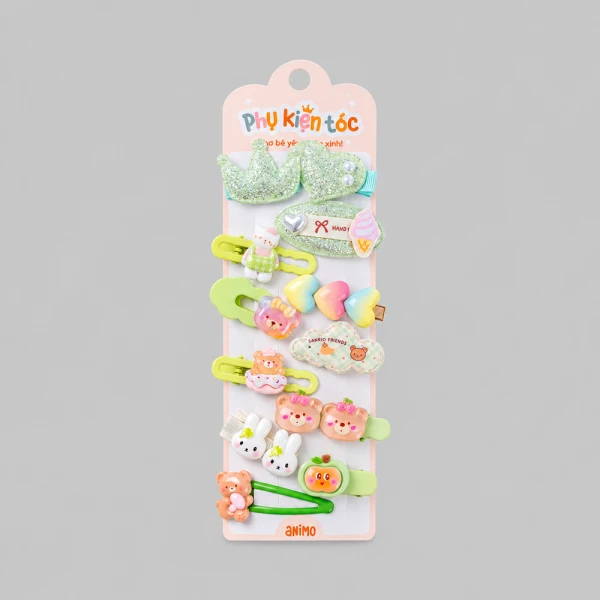 Set kẹp tóc 12 món Animo A2611_MN042 (Xanh bơ)