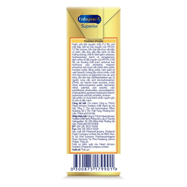 Lốc sữa pha sẵn Enfagrow A+ Superior cho trẻ từ 1 tuổi 180ml (lốc 3 hộp)