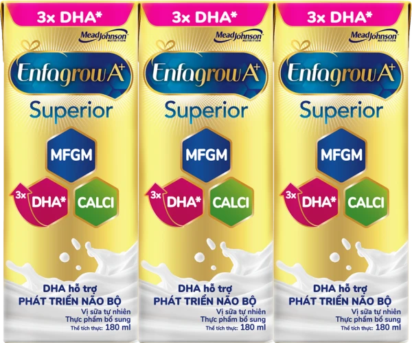 Lốc sữa pha sẵn Enfagrow A+ Superior cho trẻ từ 1 tuổi 180ml (lốc 3 hộp)